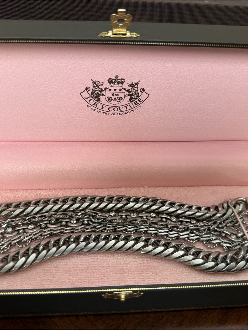Juicy Couture Pink Clutch with Silver Chain Detailing